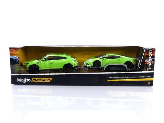 32753GR Lamborghini Urus + Lamborghini Huracan Green 1:24 - ModelCarHQ